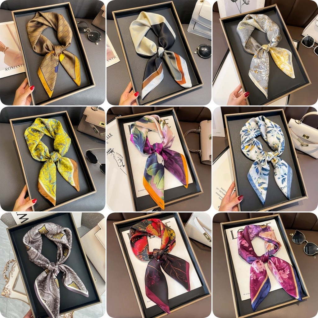 Must Versatile Aibins New Women's Printed Hair Collar Square Scarf 70CM (27.55inch) Luxury Silk Simulation Stewardess - Image 3