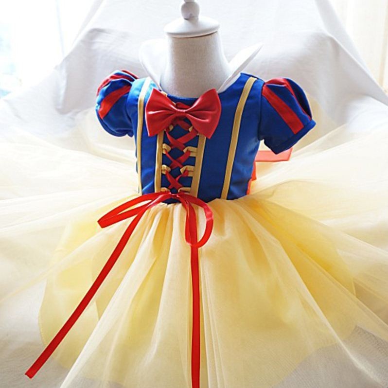 Girls Snow White Princess Dress Fairy Tale Cosplay Costume Birthday Dresses Christmas Party Dresses Free Bow Headband