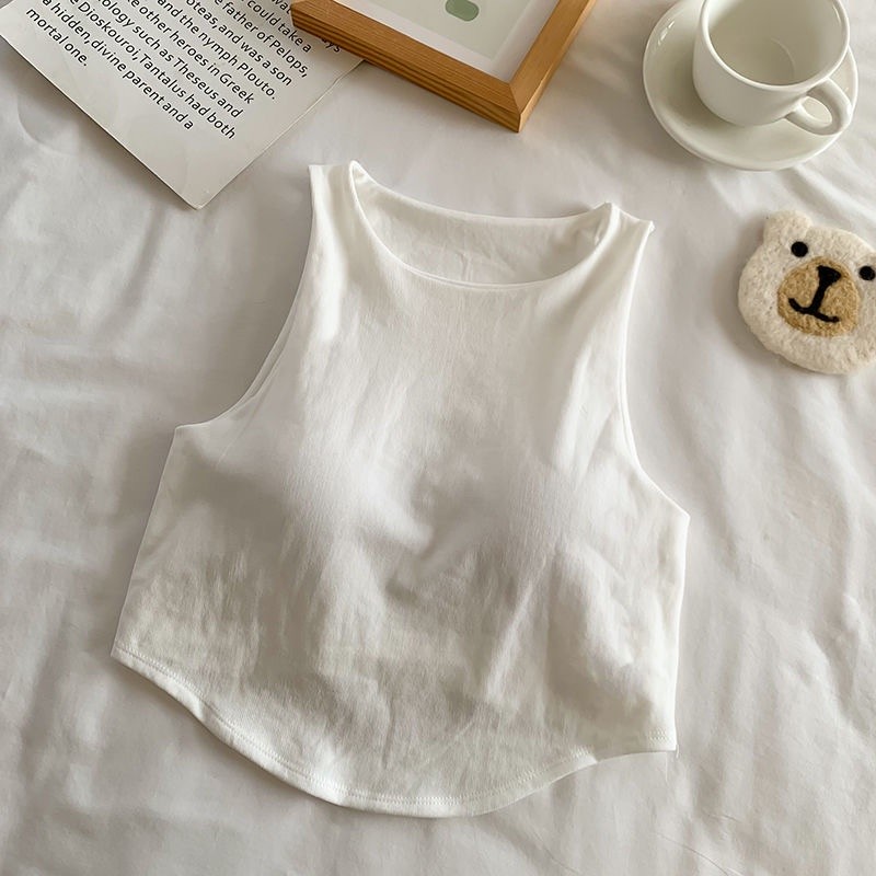 Essential Premium 2023 Summer Korean Version Slim-Fit Solid Color Top No Steel Ring Chest Pad Short Sleeveless Tube C... - Image 5