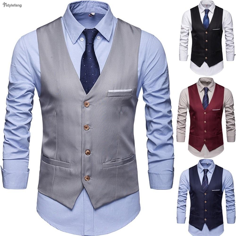 Must Reliable STYLEF-~Fashion Men Vests Waistcoat Solid Color V Neck Sleeveless Buttons Blazer Plus Size Formal Busin...