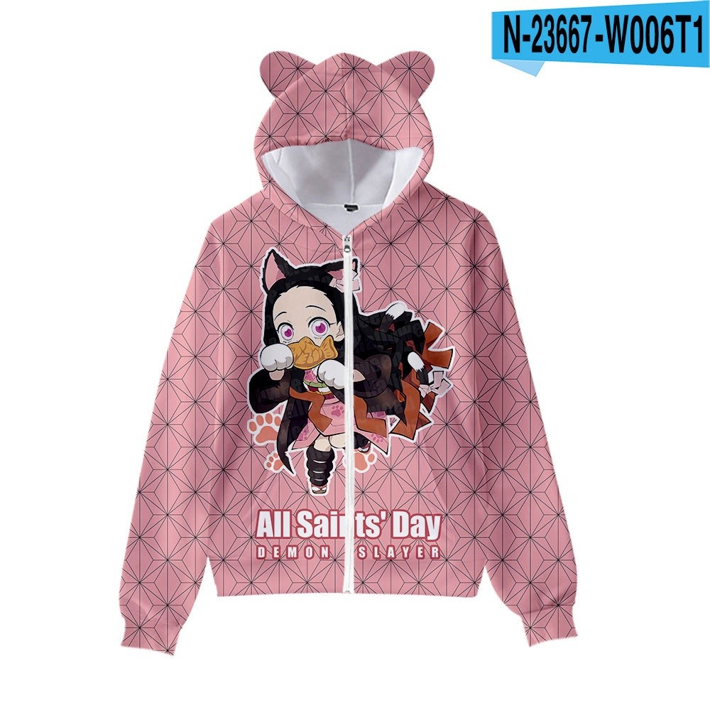 Quality Durable 【100-170】Demon Slayer jacket nezuko shinobu tanjiro Hoodie Thin Velvet Style - Image 5