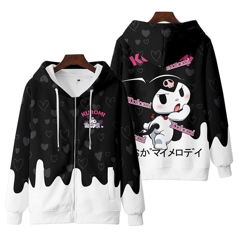 Reliable Durable 2023 New Children's Anime My Melody Kuromi Zipper Hoodie Japanese Boy Girl Cute Sweet Loose 3D Print... - Image 2