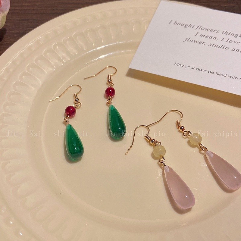Reliable Premium Luxury Women's Imitation Jade Water Drops Earrings Chinese Style Elegant Gift Girlfriend Transparent... - Image 5
