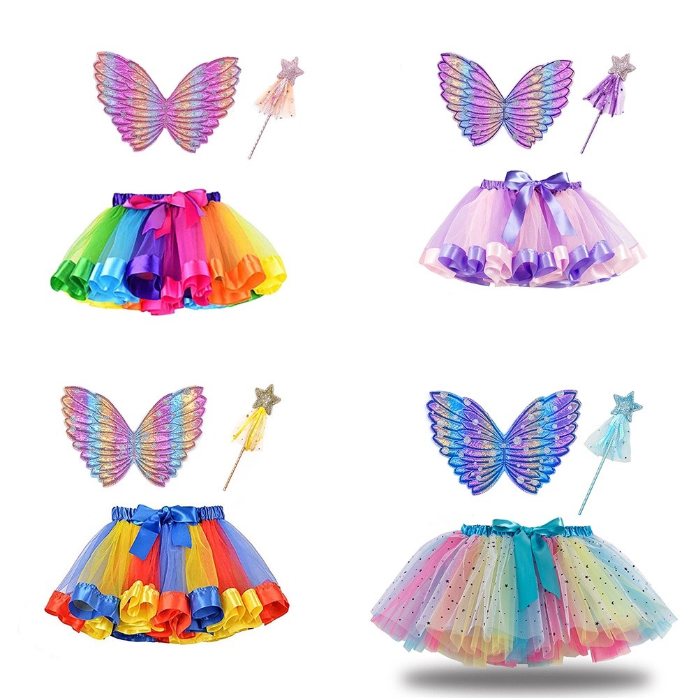 Premium Must Girls Rainbow Tutu Skirt Butterfly Wings Wand Costume Kids CosPlay Party Fairy Dress Up Angel Purpose Du... - Image 5