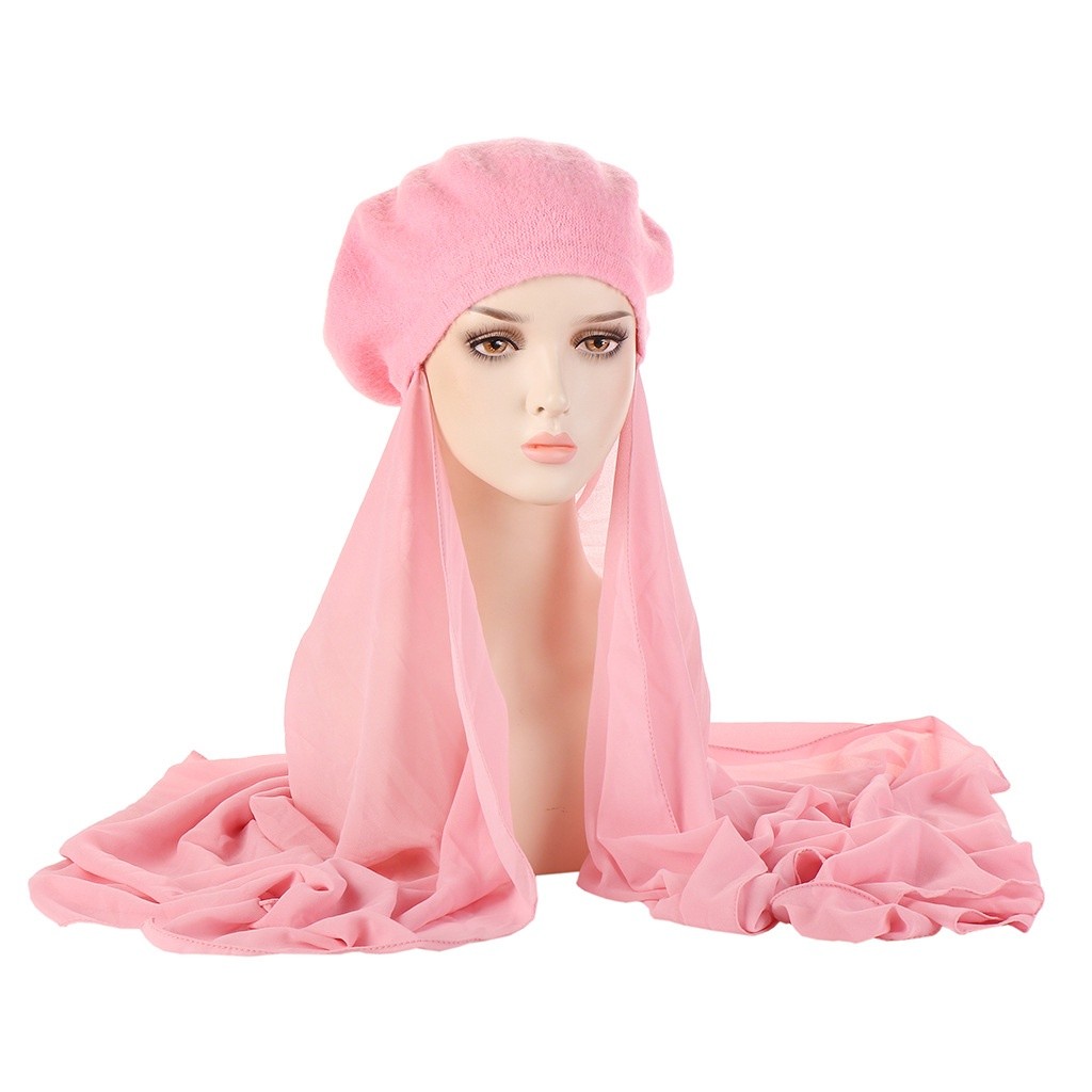 Have Essential New Muslin Hat Multicolor Beret Chiffon Scarf Fashion Bandana Cap Women Must Versatile - Image 2