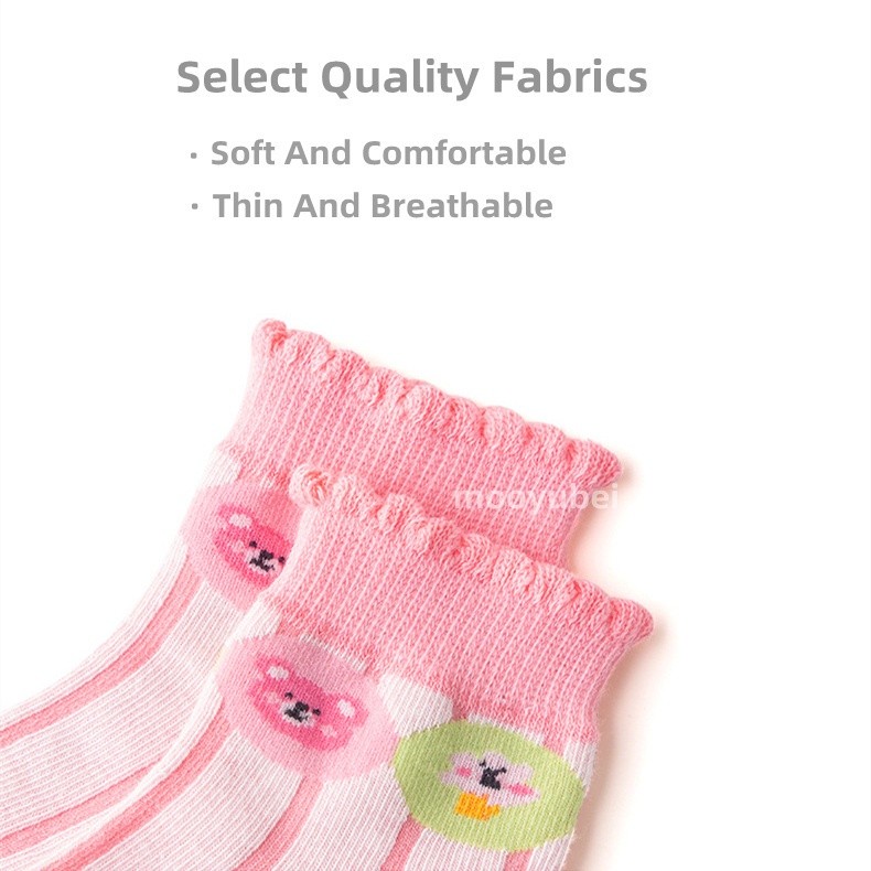 Premium Purpose 5 Pairs Summer Cherry Bear Kids Mesh Thin Non-Slip Boat Socks/Girls Fashion Cartoon Socks/Baby Breath... - Image 3