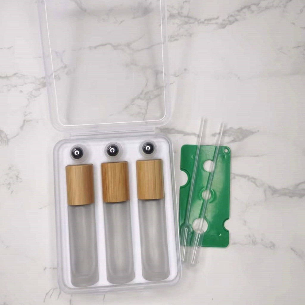opener Must 3 pieces essential oil bottles white forsted stainless roller bamboo caps straws - Image 4