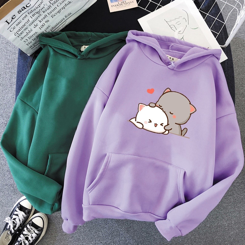 Premium Quality Peach Cat Kawaii Clothing Aesthetic Hoodie 2023 Cute Pink Tops Sweatshirt Women Cartoon Print Unisex ... - Image 5