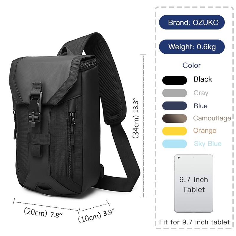 Fashion Outdoor OZUKO Waterproof Men Shoulder Crossbody Bag Multi-layer Sling Chest Pack Korean Style Accessory - Image 5