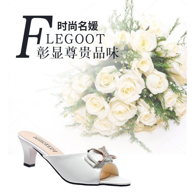 韩版时尚百搭蝴蝶结细跟高跟鞋女式外穿中跟鱼嘴拖鞋大码凉拖女鞋shihuolai88.my4.8 Premium Q... - Image 4