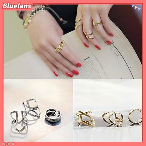 Multi Reliable Fashion Women's Warp Gold Silver Above Band Midi Knuckle Ring Rings 3Pcs/Set - Image 2