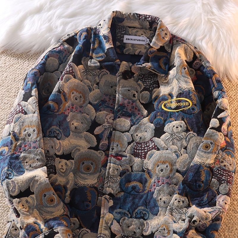 Versatile Purpose American Style Retro High-End Embroidered Jacket Men Women ins Bear Early Autumn Plus Size pure Men... - Image 3