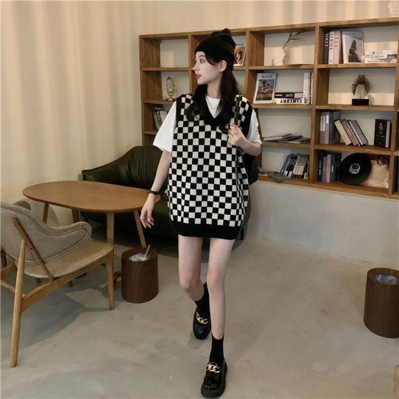 Essential Reliable S-3XL Korean Style Plus Size Checked Black Beauty Fashion Knitted Vest Women Rompi Perempuan Besar... - Image 5