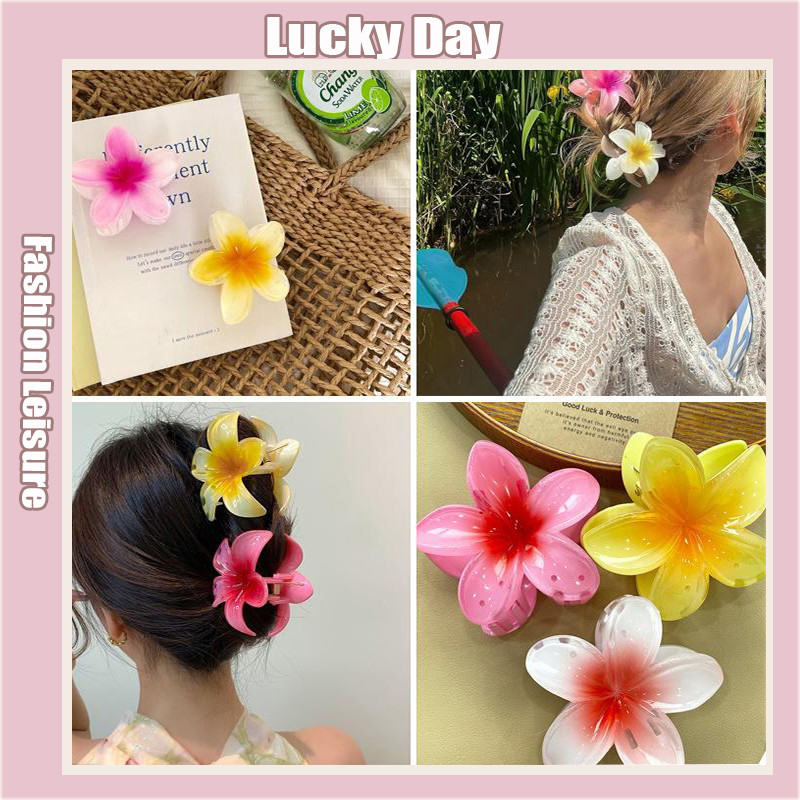 Gradient Hawaiian Colorful Plumeria Flower Hairpin Summer Seaside Vacation Flower Hair Clip Sweet Shark Clip