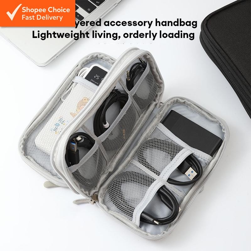 Double Layer Organizer Cable Bag | USB Charger & Earphone Storage Case | Power Bank & Electronics Wire Organizer