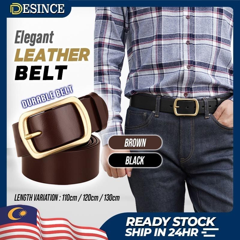 ?? DESINCE Men Leather Belt Brown Leather Black Belt Buckle Belt Golden Classy Men Tali Pinggang Lelaki MA 103
