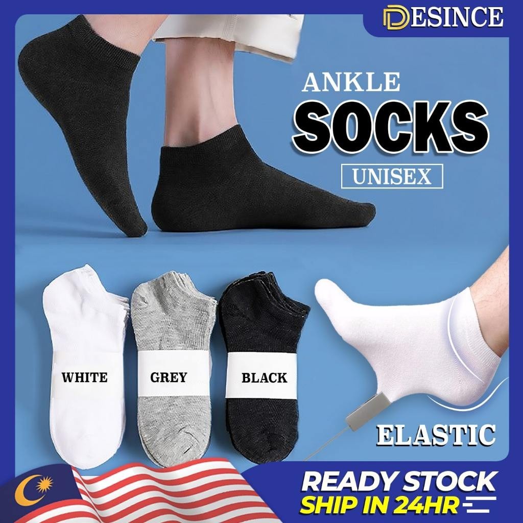 DESINCE Cotton Socks Low Ankle Sock Men Women Grey Black White Stokin Office School Sport SK SHORT