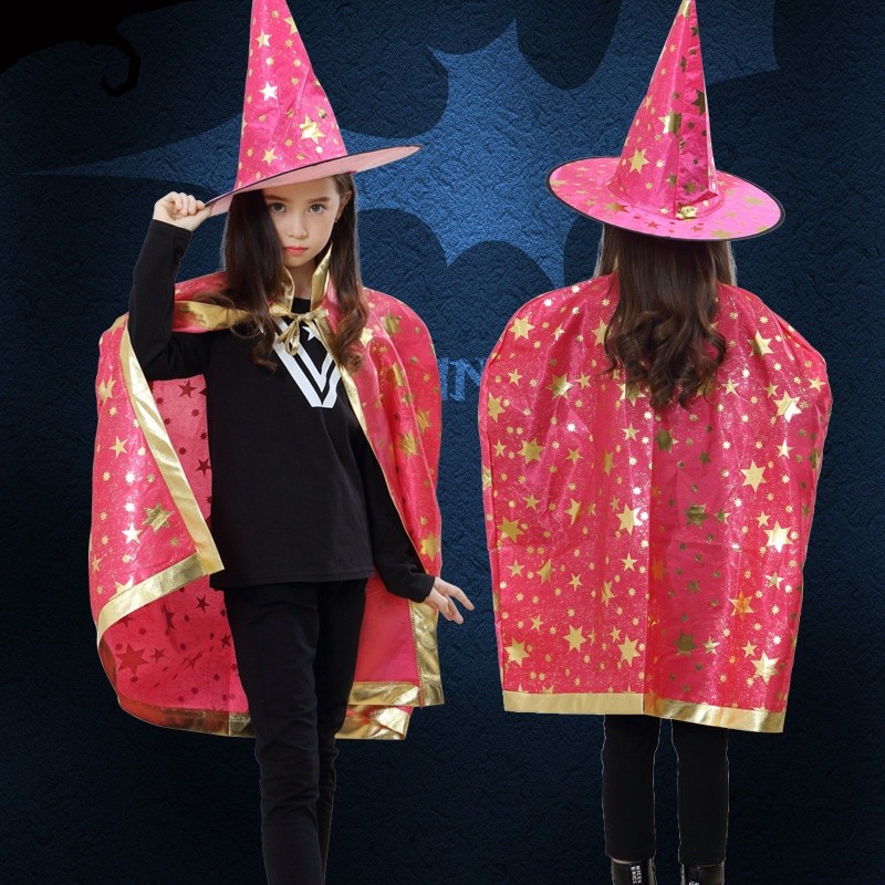 Quality Reliable 2Pcs/Set Kids Childrens' Halloween Costume Witch Cloak Cape Hat Cosplay Prop Purpose Have - Image 4
