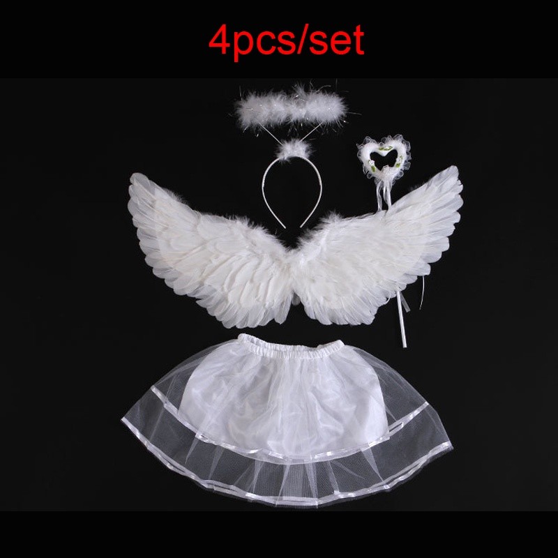 Premium Essential Hi-Kid Angel Wings Kids Baby Girl Costume White Feather Fairy Wand Halo Skirt Cosplay Birthday Set ... - Image 3