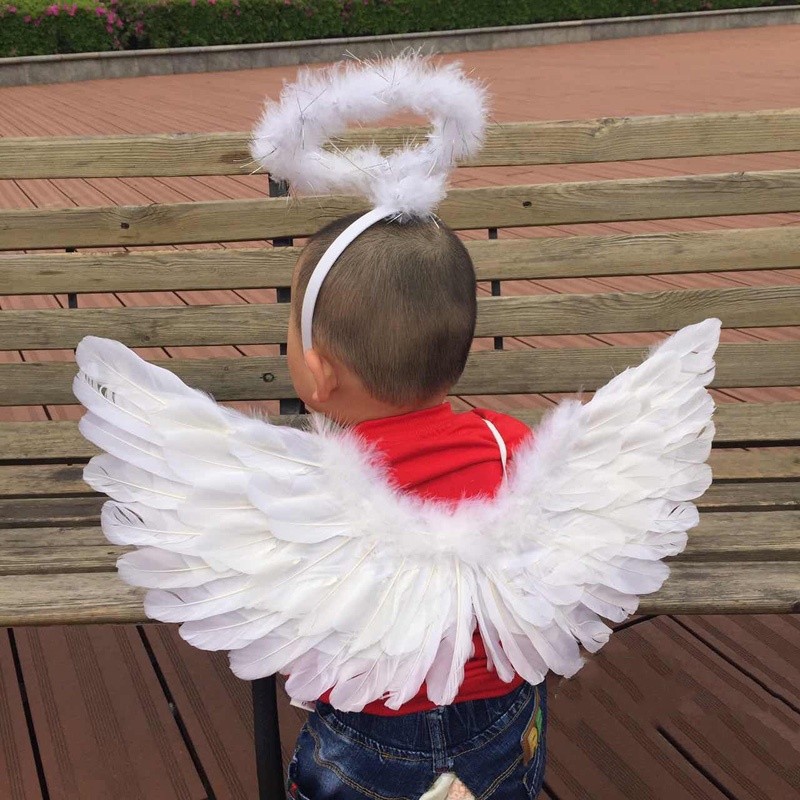 Premium Essential Hi-Kid Angel Wings Kids Baby Girl Costume White Feather Fairy Wand Halo Skirt Cosplay Birthday Set ... - Image 2