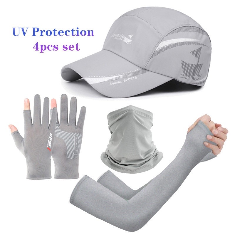 Versatile Durable 4-pcs Set Outdoor Sports Fishing Hat Scarf Gloves Sleeve Ultraviolet-proof Breathable UV Protection... - Image 5