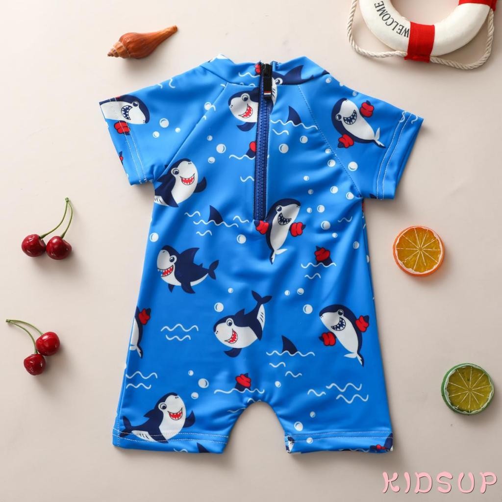 Premium Durable KIDSUP-Baby Boys One-Piece Swimwear Cartoon Animal Patterns Short Sleeve Zipper Beachwear Purpose Qua... - Image 3