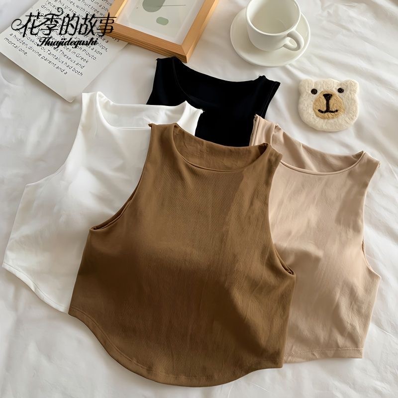 2023 Summer Korean Version Slim-Fit Solid Color Top No Steel Ring With Chest Pad Short Sleeveless Tube Camisole Women