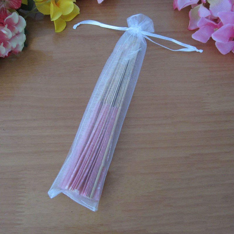 Fashion Style 50pcs White Drawstring Organza Folding Hand Fan Pouch Wedding Bags Outdoor