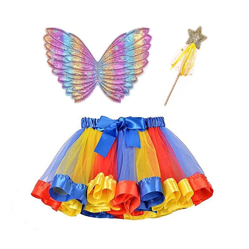 Premium Must Girls Rainbow Tutu Skirt Butterfly Wings Wand Costume Kids CosPlay Party Fairy Dress Up Angel Purpose Du... - Image 3