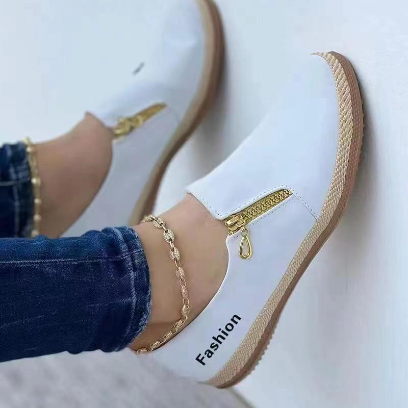 Breathable Gym 2022 Summer New Flat Women's Shoes Round Toe Casual Single Plus Size Side Zipper Slip-on Comfort Walking - Image 3