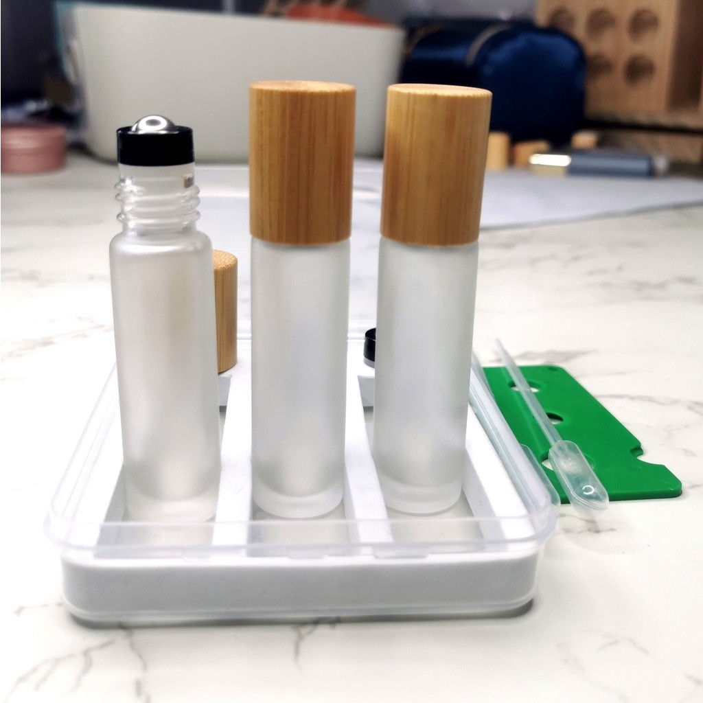 opener Must 3 pieces essential oil bottles white forsted stainless roller bamboo caps straws - Image 5