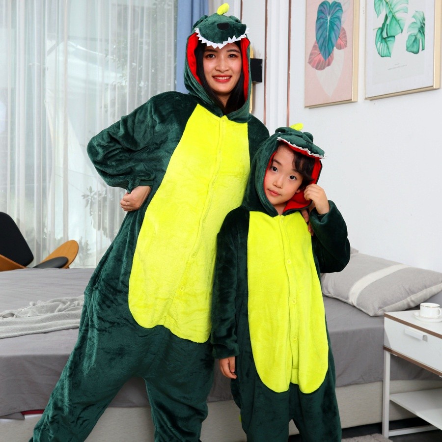 Durable Purpose Parent-Child Pajamas Women baju tidur Cute Green Dinosaur Animal Onesies Adult Couple Costume Cartoon... - Image 2