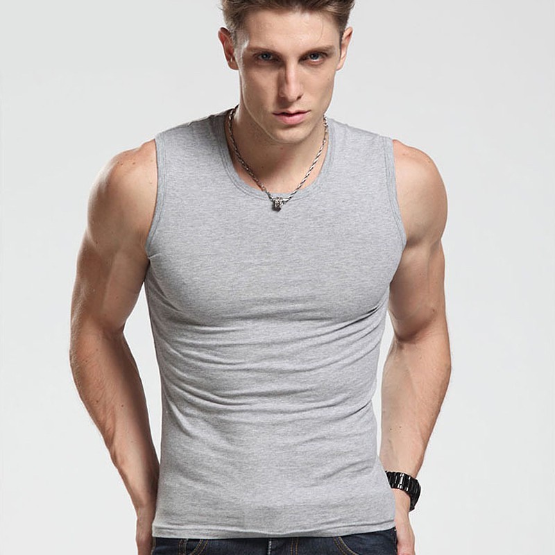 Have Essential Men Singlet Cotton Sleeveless Elastic Sports Fitness Vest / Top Plain Solid Color Black Grey - Image 5