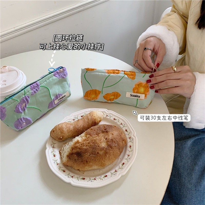 Outdoor Accessory Japanese style simplicity design flowers stationary bag portable canvas storage Daily - Image 4