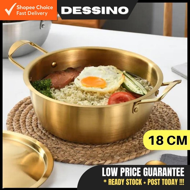 Korean Ramen Pot – Golden Pot with Handle, Lightweight Aluminum Cooking Soup Pot