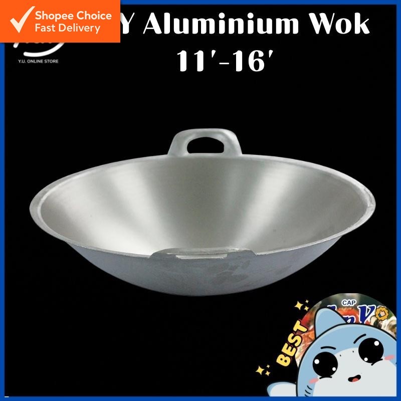 LnY Double handle Aluminium Cooking Wok /Kuali Aluminium dua tangkai/Aluminium Wok  8 - 17 Inch