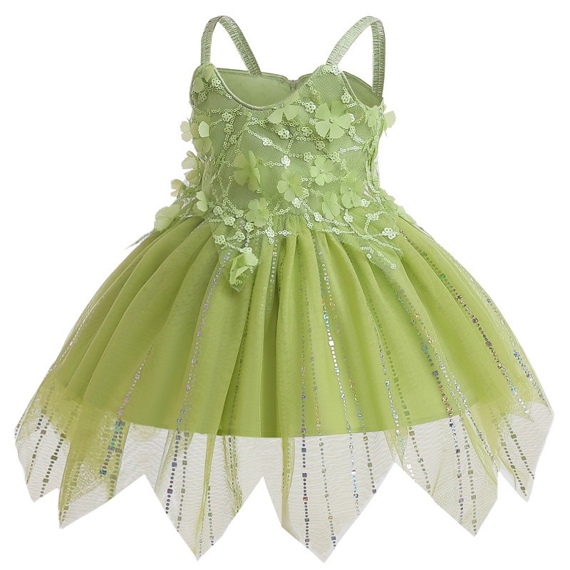 Have Reliable Kids Girls Green Tinker Bell Dress Fairy Elfin Cosplay Halloween Peter Pan Costume Wings Wig Tulle Tutu... - Image 2