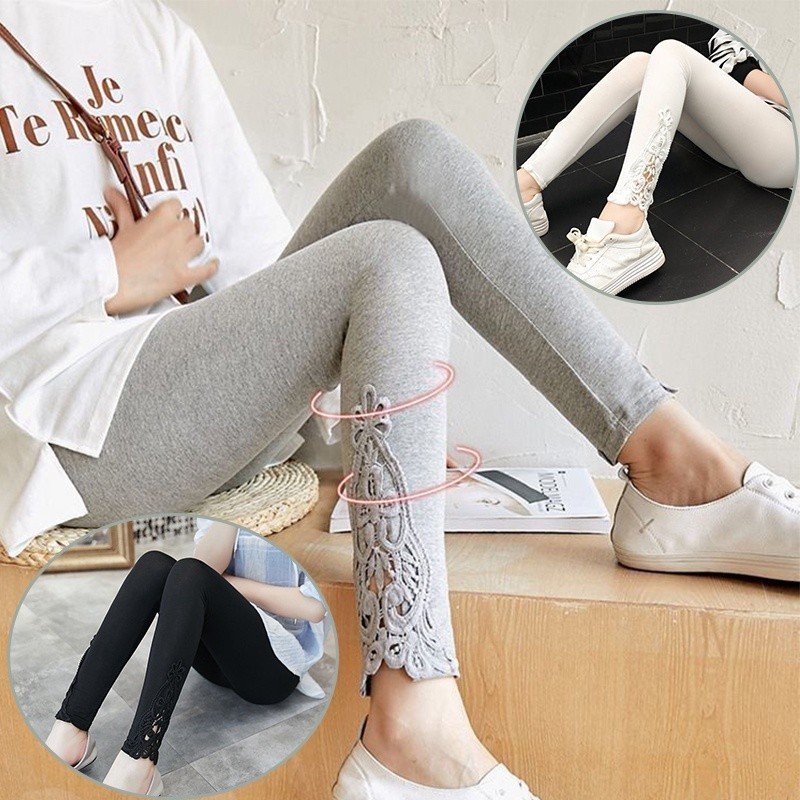 Must Durable Ready Stock 40-80Kg Women Legging Lace High Waist Slim Stretch Tight Korean Version of Everything Spring... - Image 3