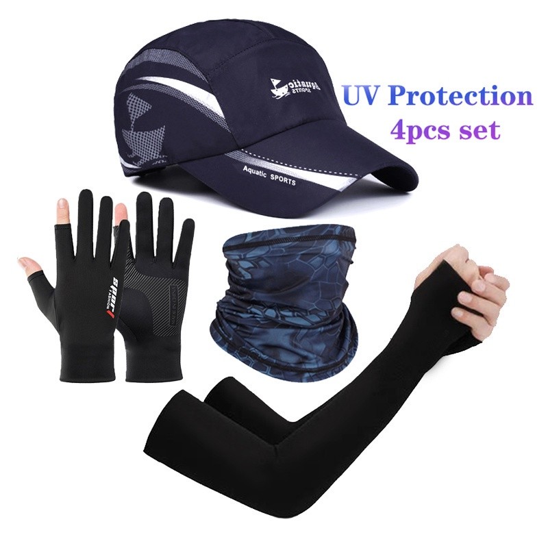 Versatile Durable 4-pcs Set Outdoor Sports Fishing Hat Scarf Gloves Sleeve Ultraviolet-proof Breathable UV Protection... - Image 2