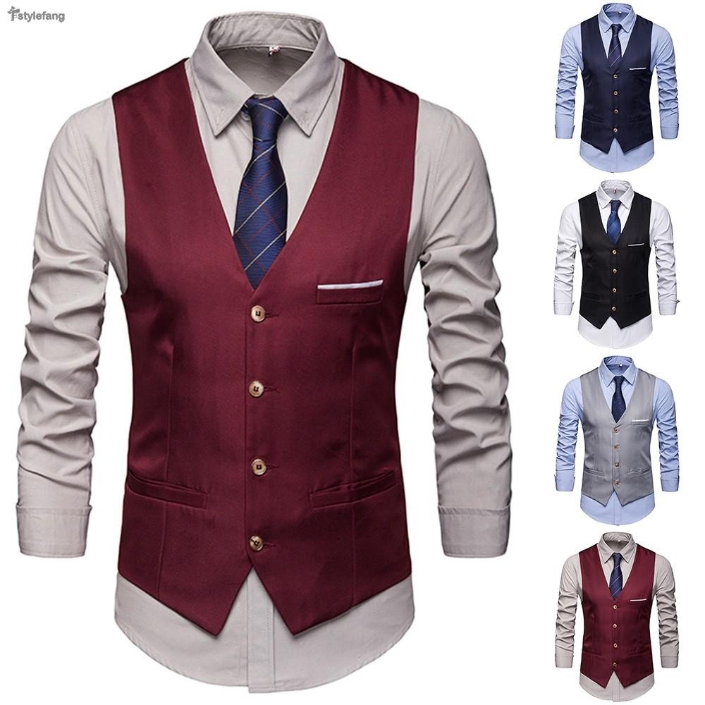 Must Reliable STYLEF-~Fashion Men Vests Waistcoat Solid Color V Neck Sleeveless Buttons Blazer Plus Size Formal Busin... - Image 2