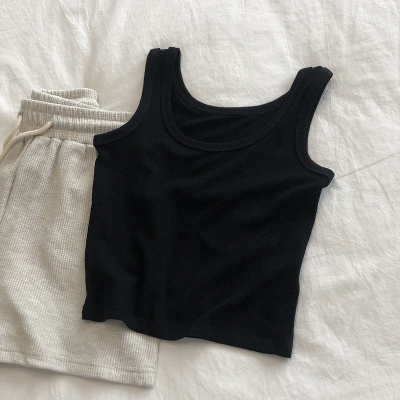 Must Durable Ready Stock Women Solid Color Sleeveless Tops Round Neck Casual Camisole Essential Reliable - Image 4