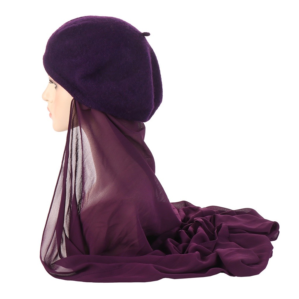 Have Essential New Muslin Hat Multicolor Beret Chiffon Scarf Fashion Bandana Cap Women Must Versatile - Image 5