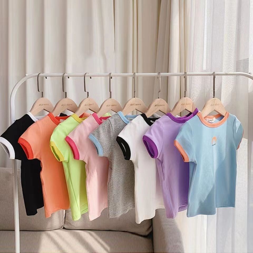 Essential Must Ready Stock 90-140CM Candy Color Ice Silk Short-Sleeved t-Shirt New Style Korean Version Girl Baby Sum... - Image 4