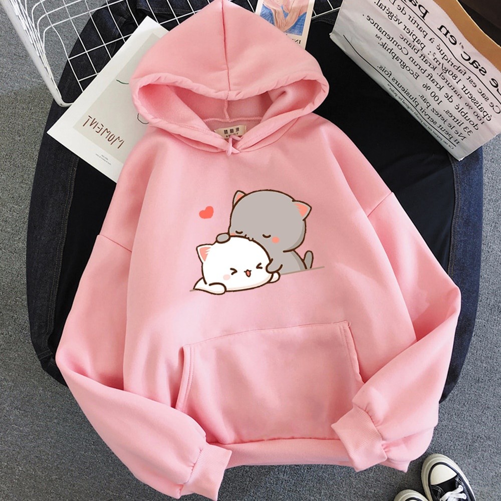Premium Quality Peach Cat Kawaii Clothing Aesthetic Hoodie 2023 Cute Pink Tops Sweatshirt Women Cartoon Print Unisex ... - Image 2