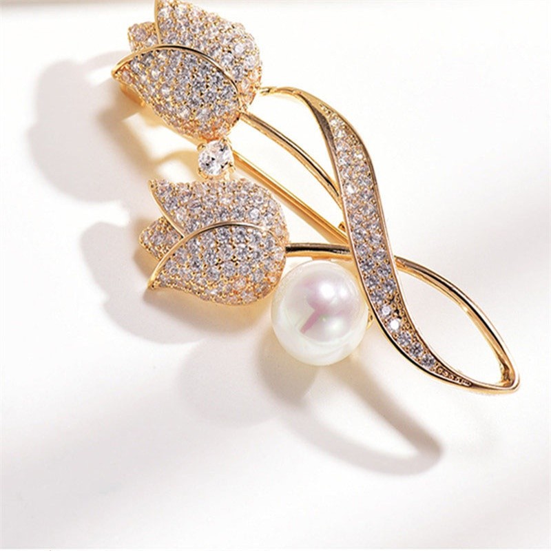 Versatile Have All-match high-end rhinestone tulip flower brooch anti-glare suit collar pin jewelry Multi Durable - Image 4