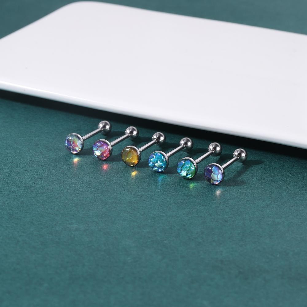 Quality Must 1 PC 14G Colorful Scale Tongue Piercing Stainless Steel Skull Ring Round Industrial Barbell Rings Body D... - Image 4