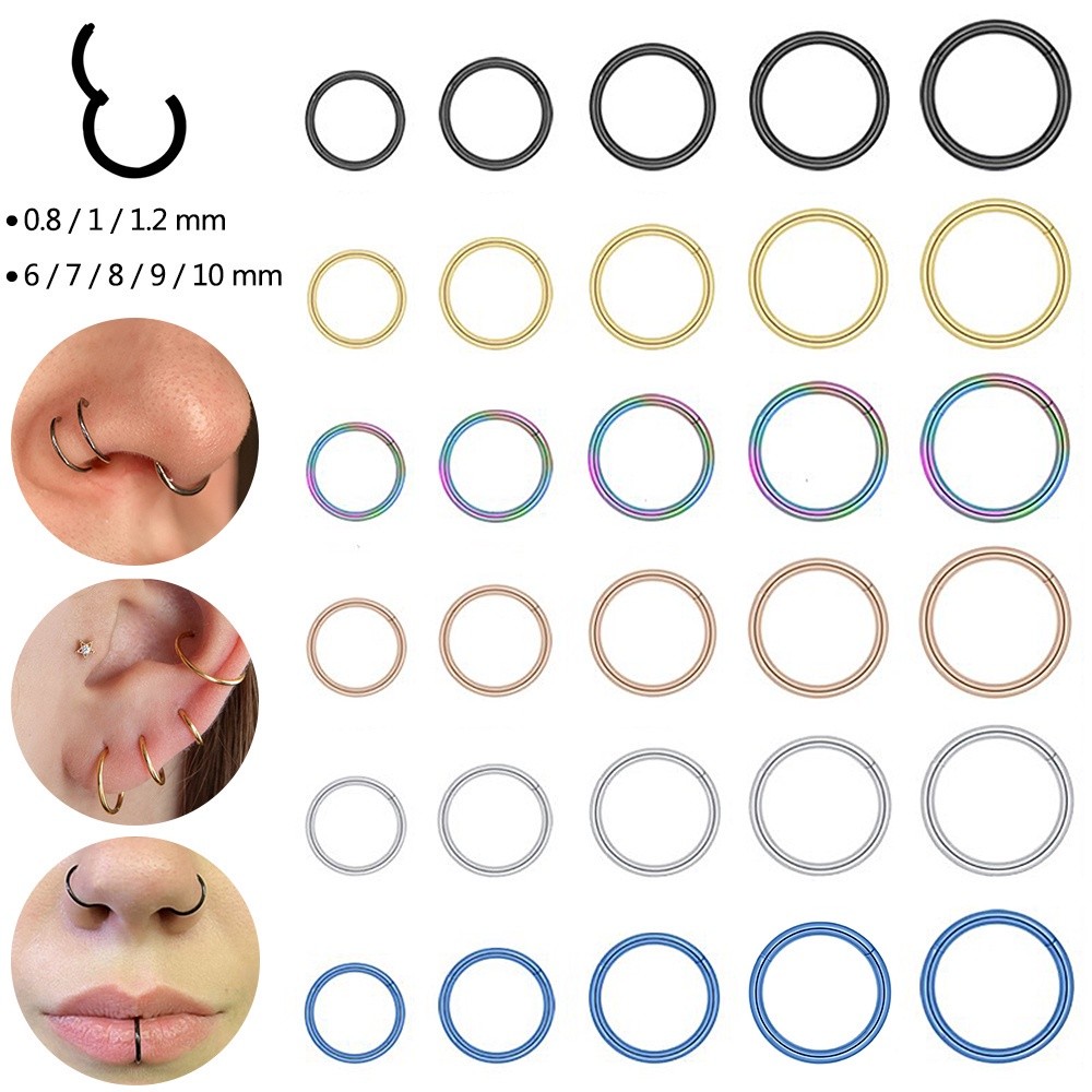 Purpose Premium 1 PC 0.8/1/1.2mm Multicolor Hinged Segment Hoop Nose Ring Stainless Steel Septum Piercings Clicker Ca... - Image 3