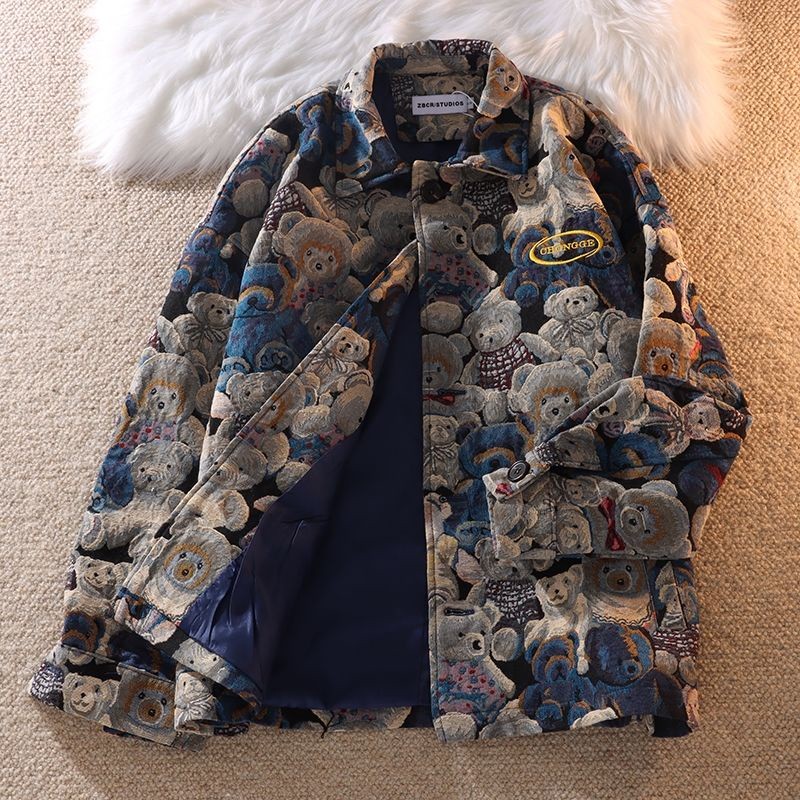 Versatile Purpose American Style Retro High-End Embroidered Jacket Men Women ins Bear Early Autumn Plus Size pure Men... - Image 4