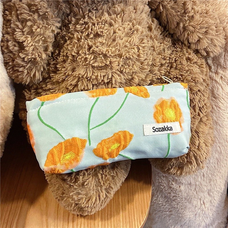 Japanese style simplicity design flowers stationary bag portable canvas storage bag