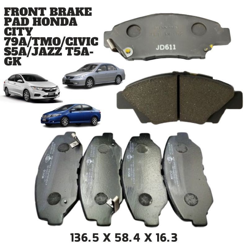 ✔OEM✔ FRONT BRAKE PAD CITY T9A/TMO(08-13)/CIVIC S5A/SO4(96-00)V-TECH/SR4(92-95)V-TECH 136.5X58.4X16.